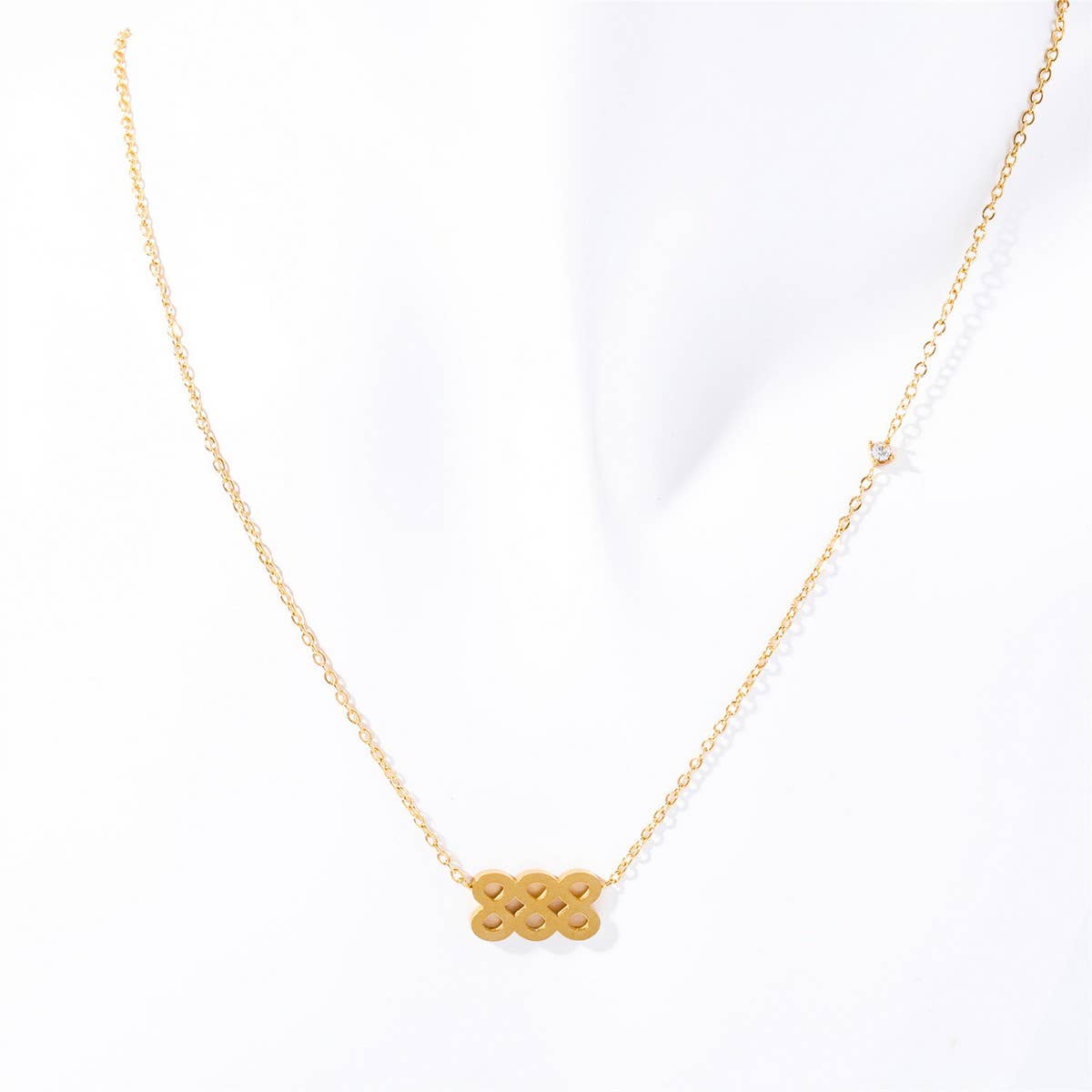 Stainless steel number rhinestone necklace_CWMM5654