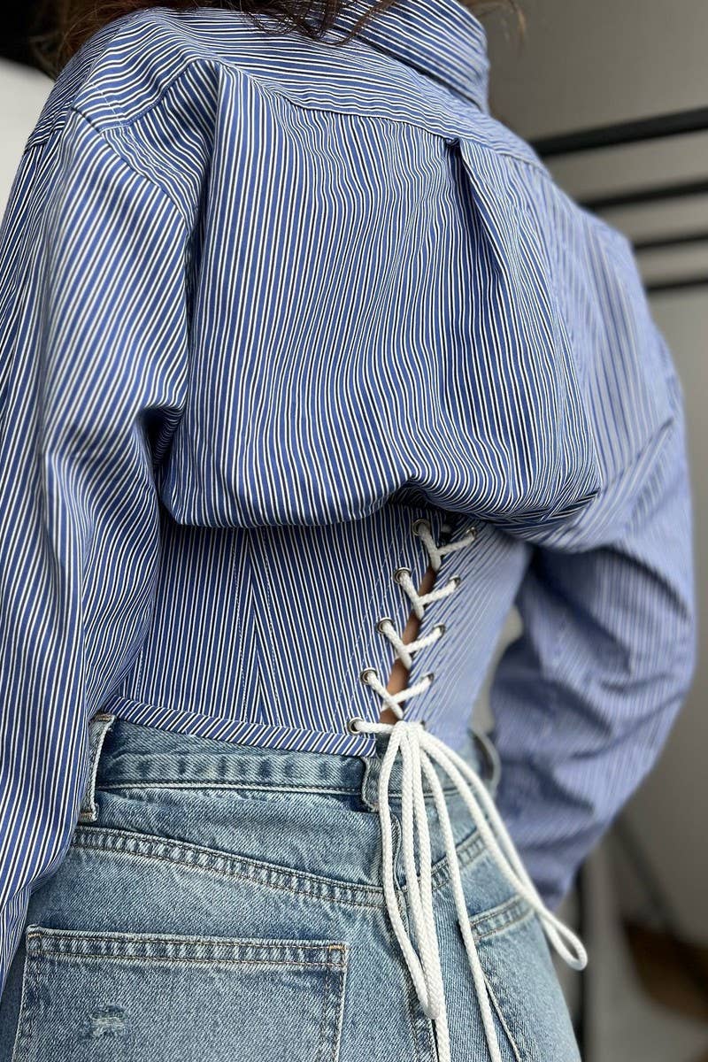 CWTTL2044_SLIM AND LUXURIOUS BLUE AND WHITE STRIPED SHIRT