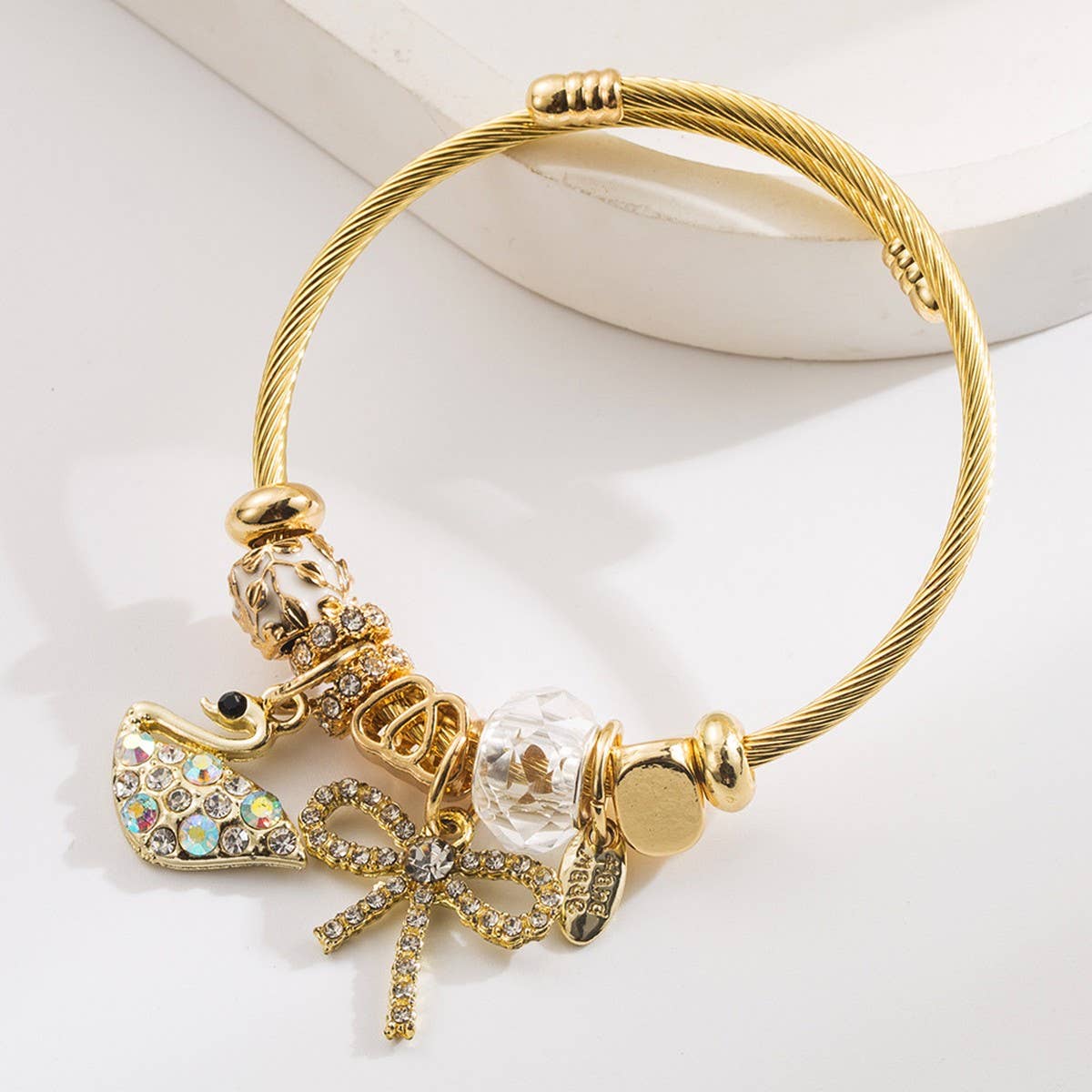 Fairy Style Swan Bow Rhinestone Couple Bracelet_CWMM8562
