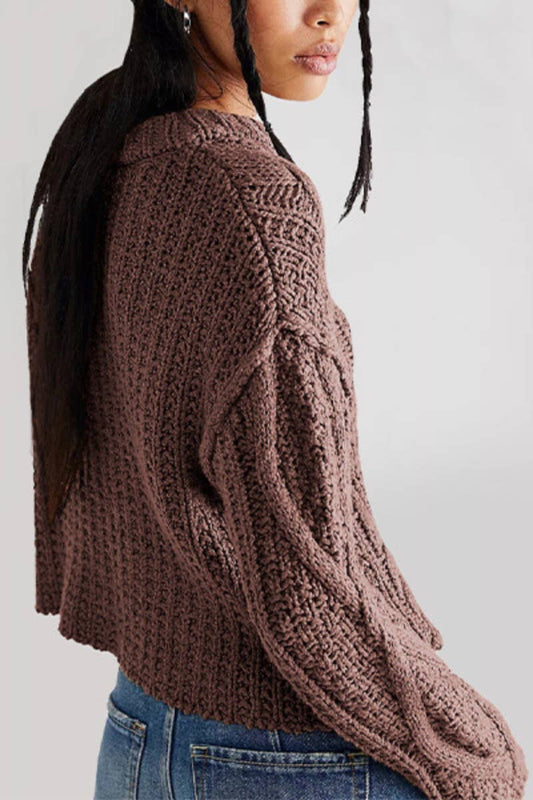 CWOSWL5883_CREW-NECK CROP LONG SLEEVED SWEATER SHORT