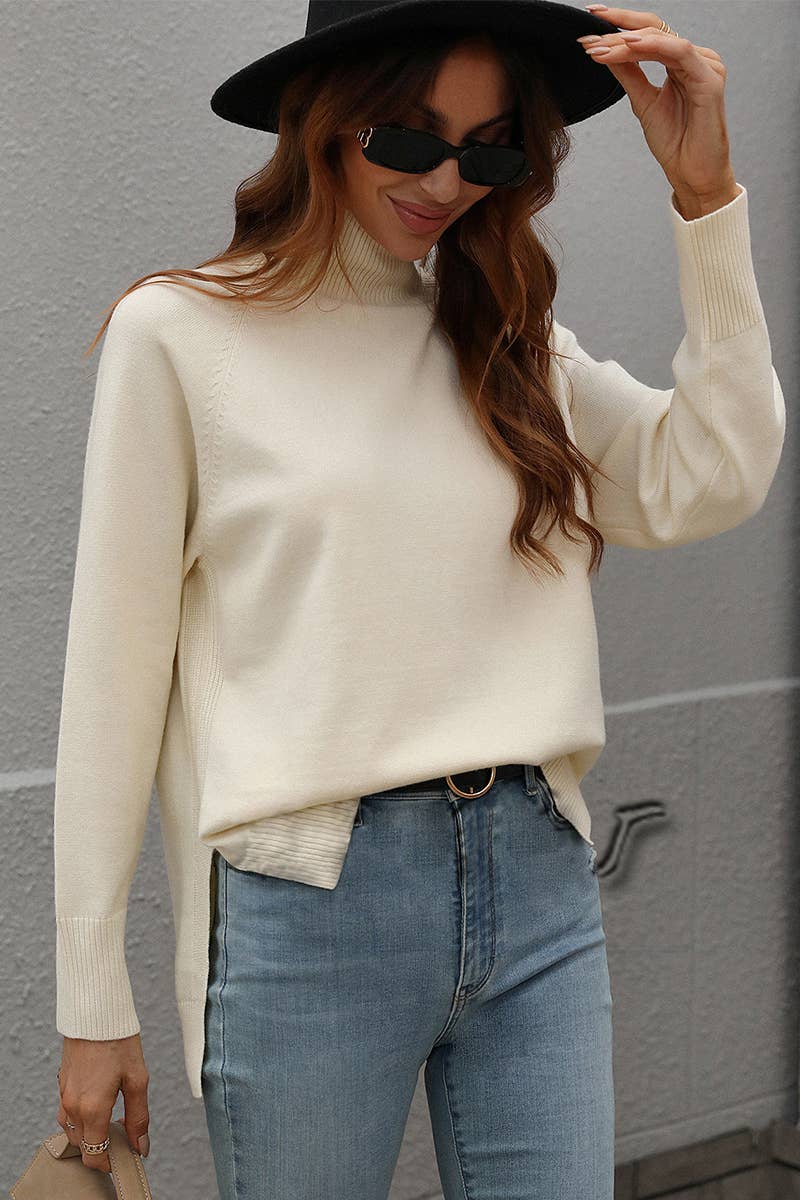 CWOSWL612 Turtle Neck Pullover With Side Slit Sweater