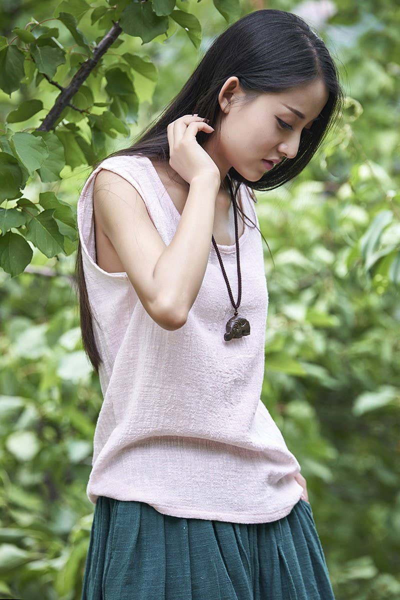 CWTBLSL0565_LOOSE COTTON AND LINEN SLEEVELESS VEST