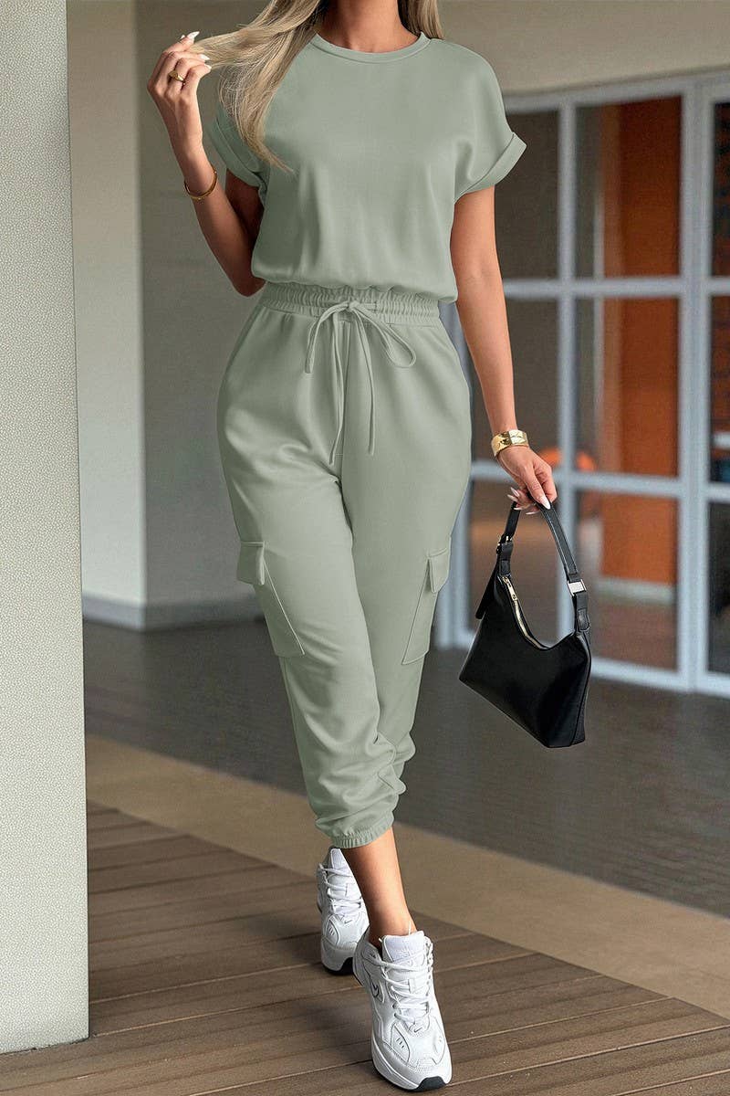 CWSTB00444_SOLID CASUAL SHORT SLEEVE TEE & SHORTS SET