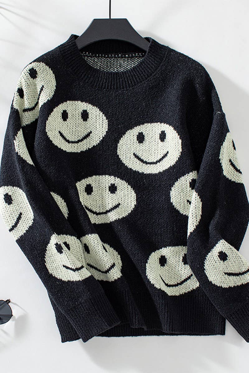 CWOSWL2874_SMILEY FACE LOOSE-FIT KNIT SWEATER