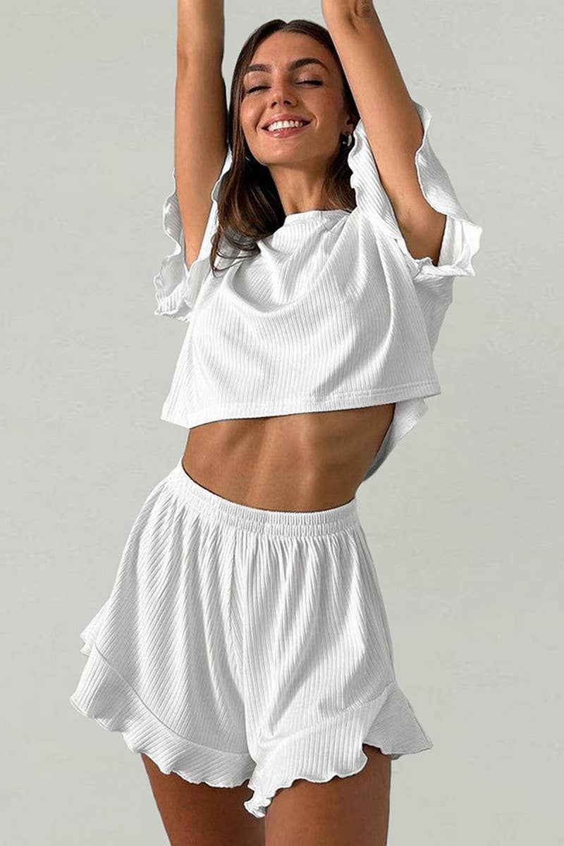 CWSPJ0228_COMFORTABLE AND SOFT RUFFLED TWO-PIECE PAJAMAS