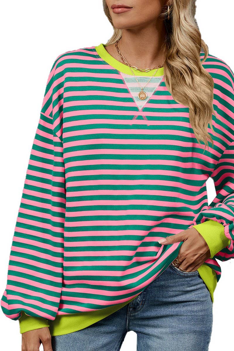 CWTBLL2359_CONTRAST COLOR STRIPED CREW NECK SWEATSHIRT