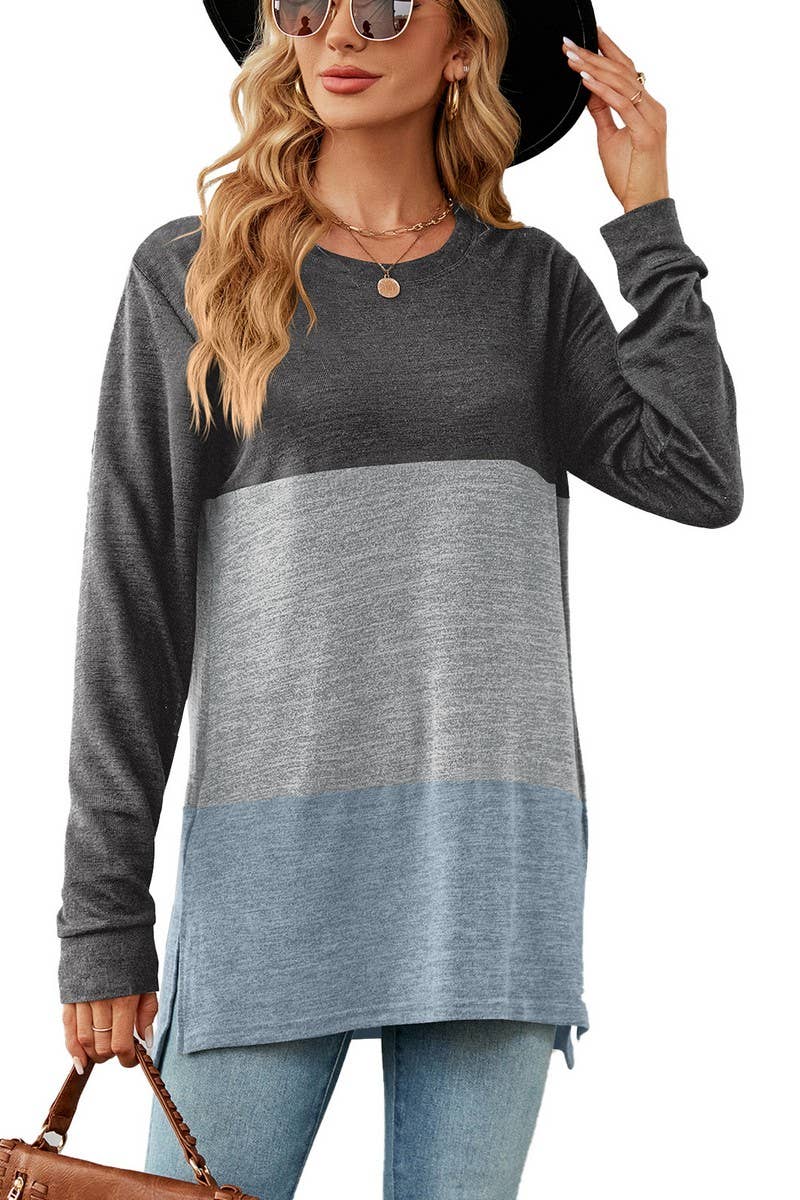 CWTBLL2411_SOLID COLOR ROUND NECK CONTRAST STITCHING T-SHIRT