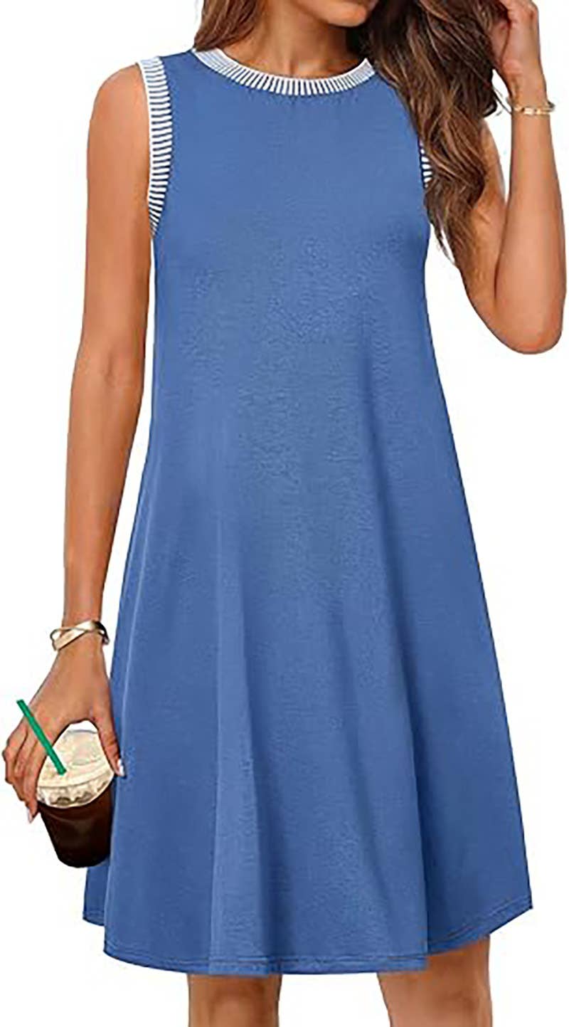 CREW-NECK LOOSE CASUAL SLEEVELESS MINI DRESS