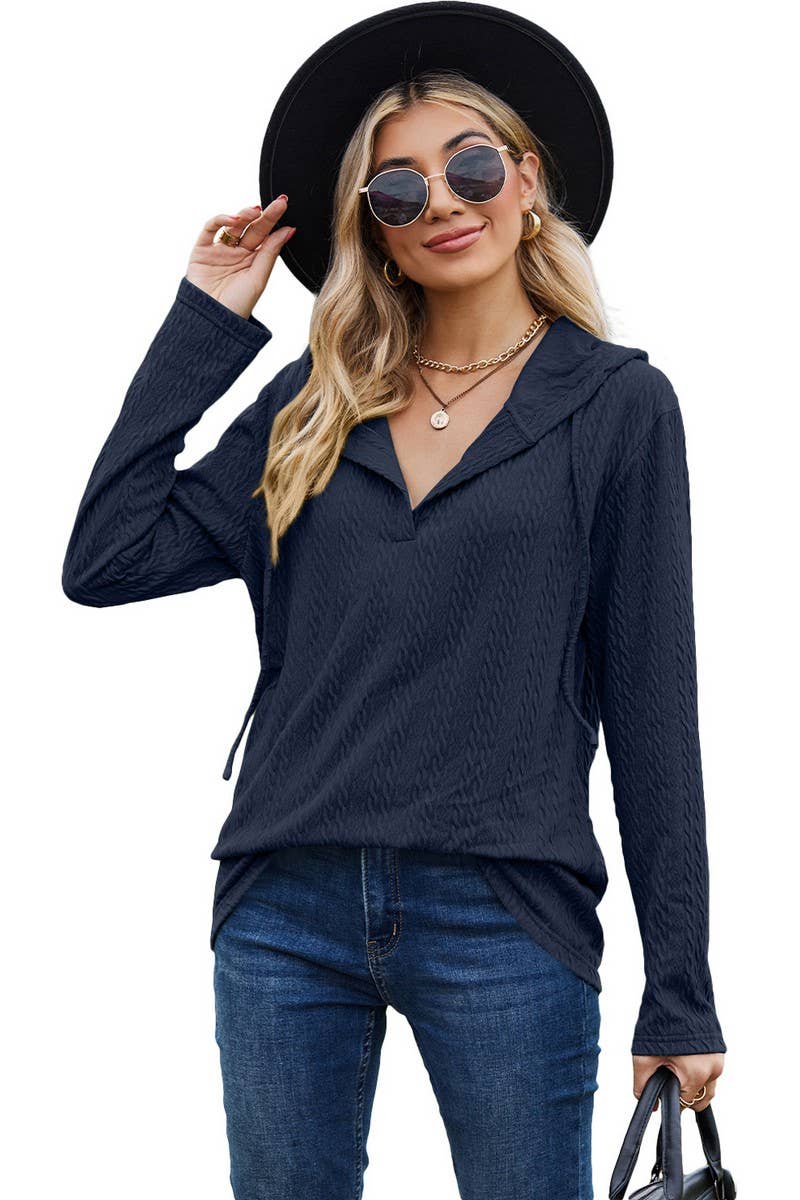 CWOHOL1097_SOLID COLOR HOODED LOOSE LONG-SLEEVED SWEATSHIRT