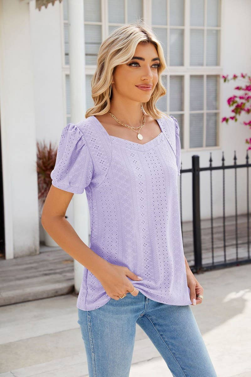 CWTTS0826_Sweetheart Neck Short Sleeve Knit Top