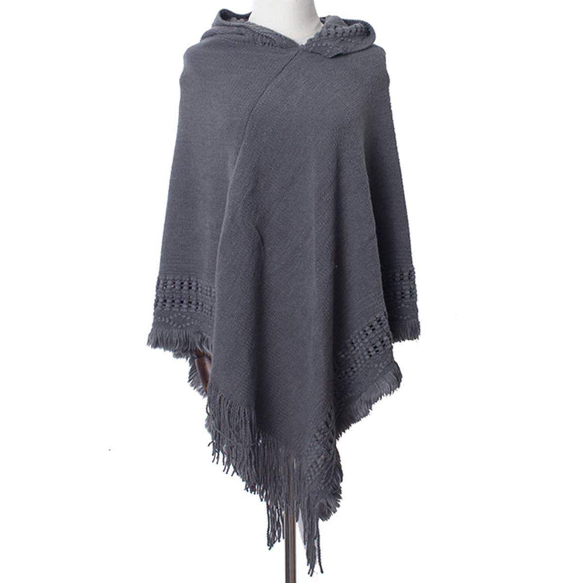 WOMEN SOFT PULLOVER PONCHO SWEATER CAPE WITH HOOD