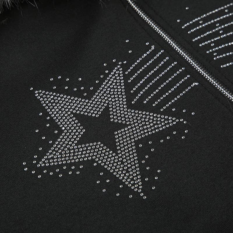 Distinctive street star rhinestone zipper jacket