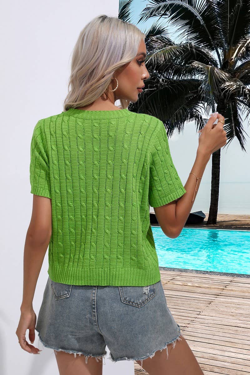 CWOSWS0062_Round Neck Short Sleeve Casual Top Sweater