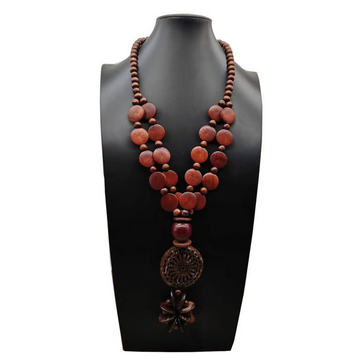 ETHNIC COCONUT SHELL AND WOOD MULTI-LAYER NECKLACE