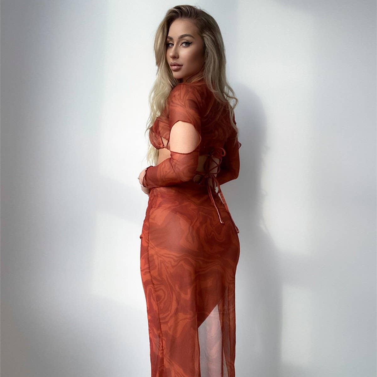 4PCS/SET BIKINI - LONG SLEEVE COVER-UP SWIMWEAR_CWMW0916