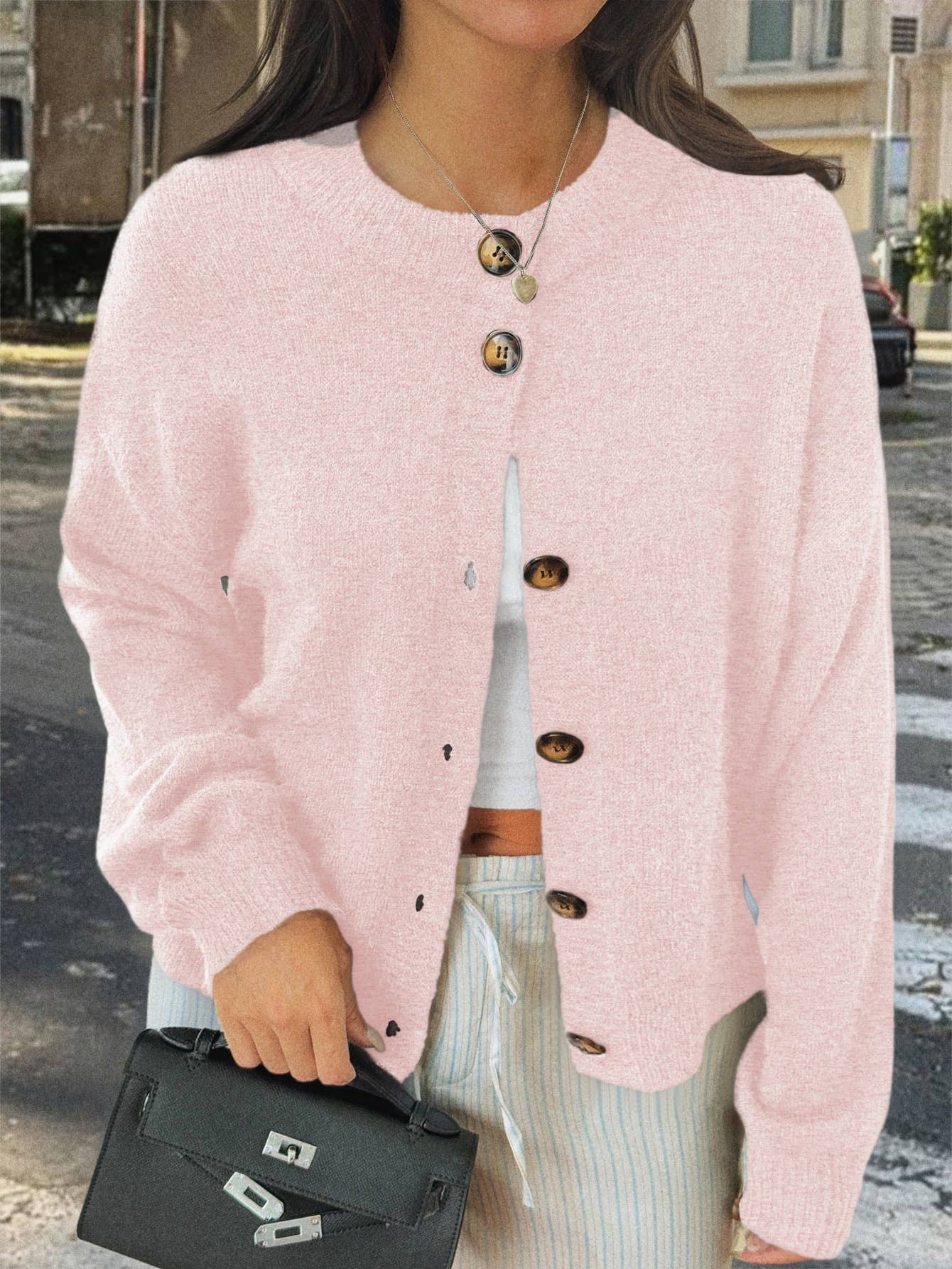 Casual simple button long-sleeved coat sweater