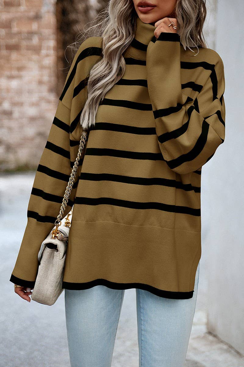 CWOSWL6509_STRIPED LOOSE-FITTING TURTLENECK SWEATER