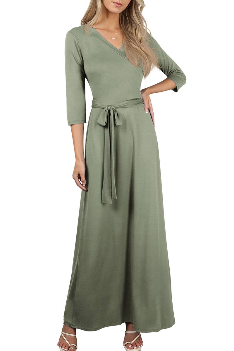 AWDMD283_3/4 Sleeve Knit Long Dress