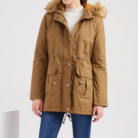 Fleece-padded jacket with hooded fur collar