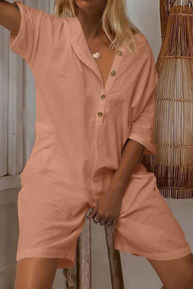 CWSJS1736_SOLID SLIM FIT CASUAL POCKET BUTTON ROMPER