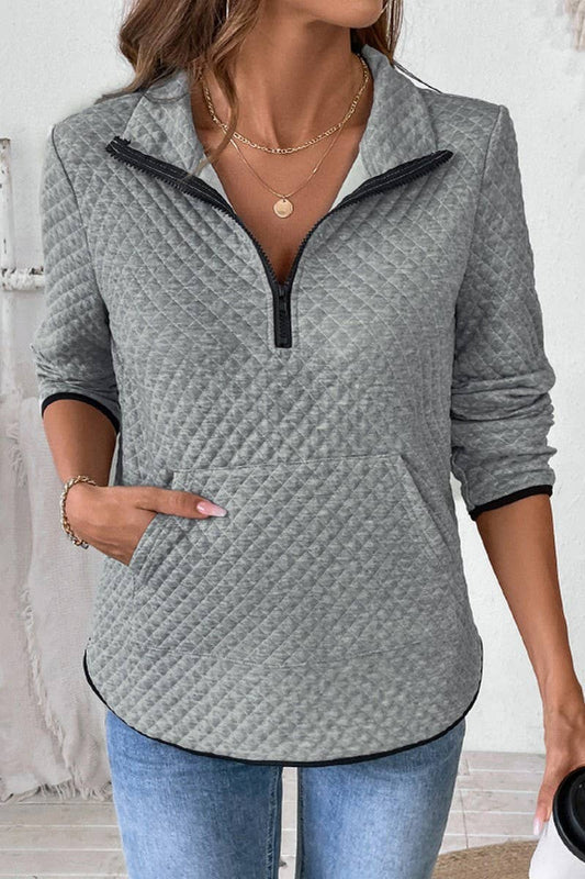 CWTBLL2309_WAFFLE V-NECK ZIP UP HALFOPEN PULLOVER SWEATSHIRT