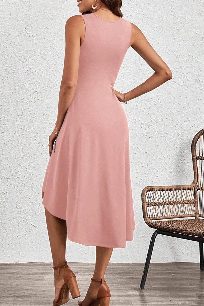 CWDSD7523_SUMMER FASHION SOLID COLOR CRUMPLED DRESS