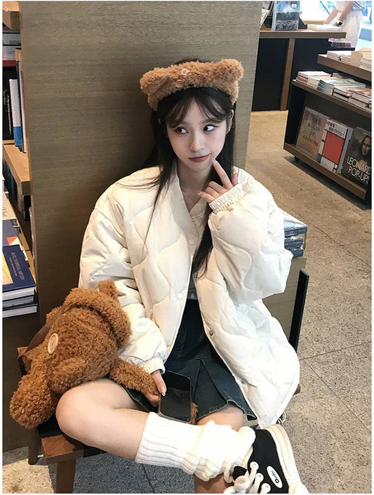 Collar diamond plaid thick padded jacket