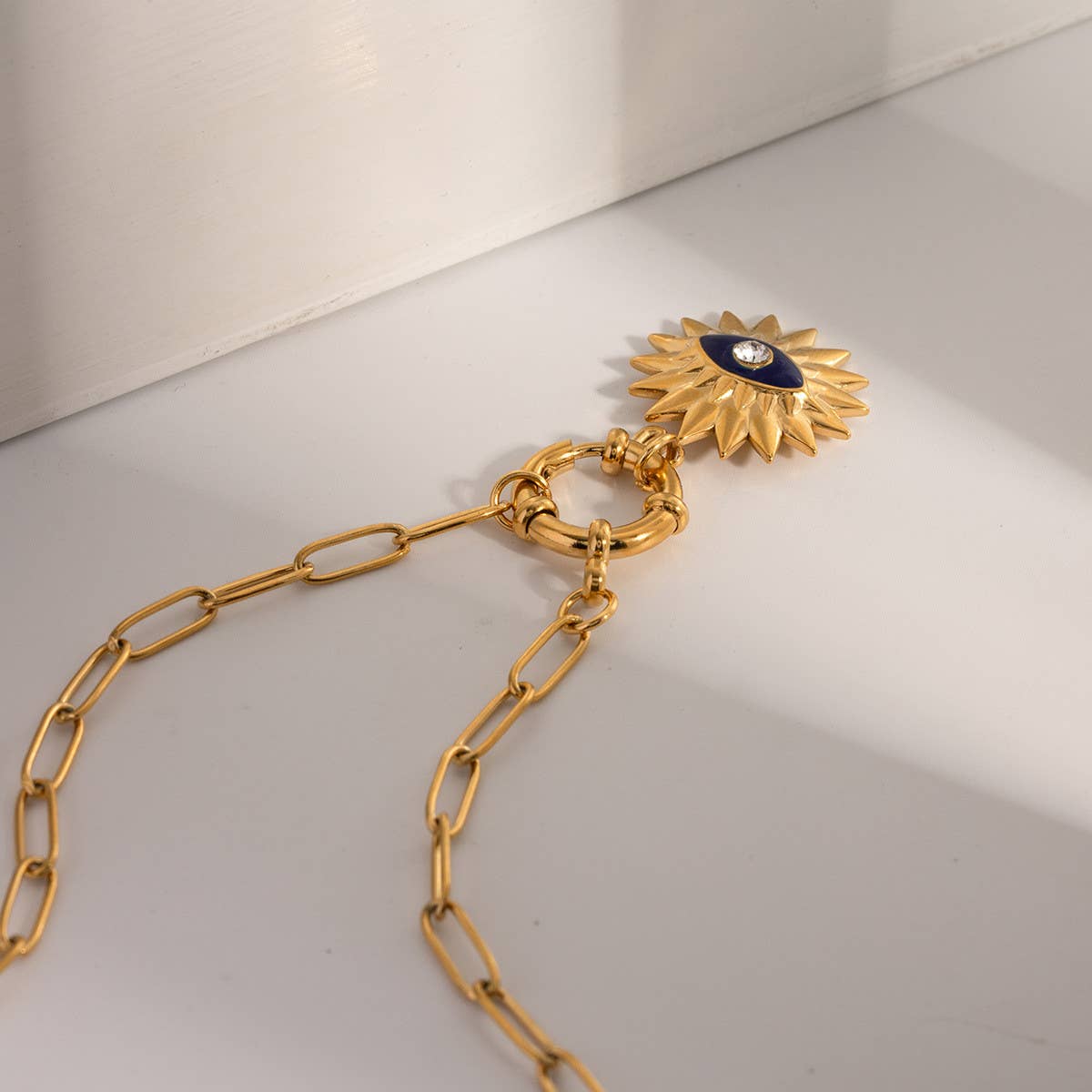 OIL DRIP RHINESTONE SUNFLOWER DEVIL'S EYE NECKLACE_CWAHA0913