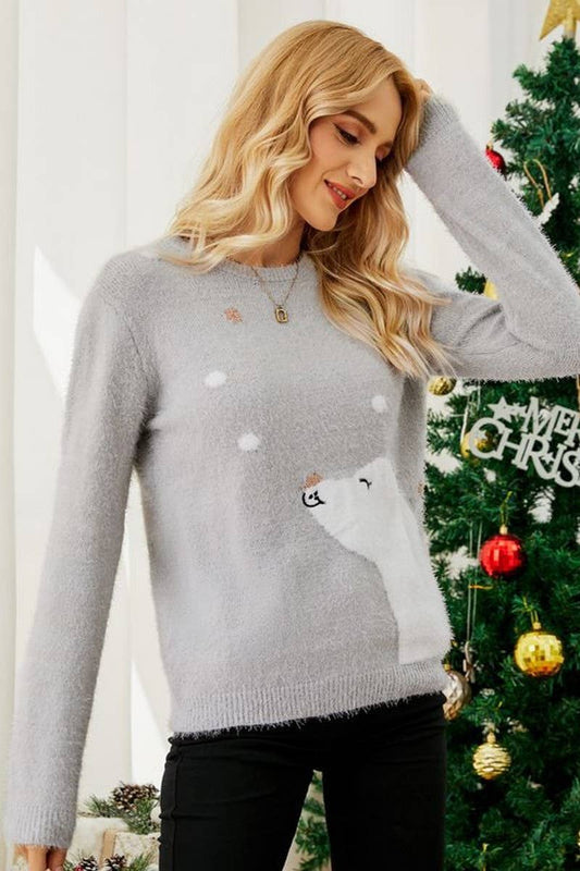CWOSWL2494_CARTOON JACQUARD KNITTED CHRISTMAS SWEATER