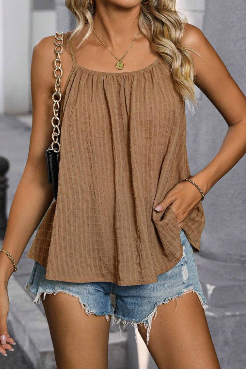 CWTTK1115_SOLID LOOSE RUFFLE SLEEVELESS BACKLESS CAMI