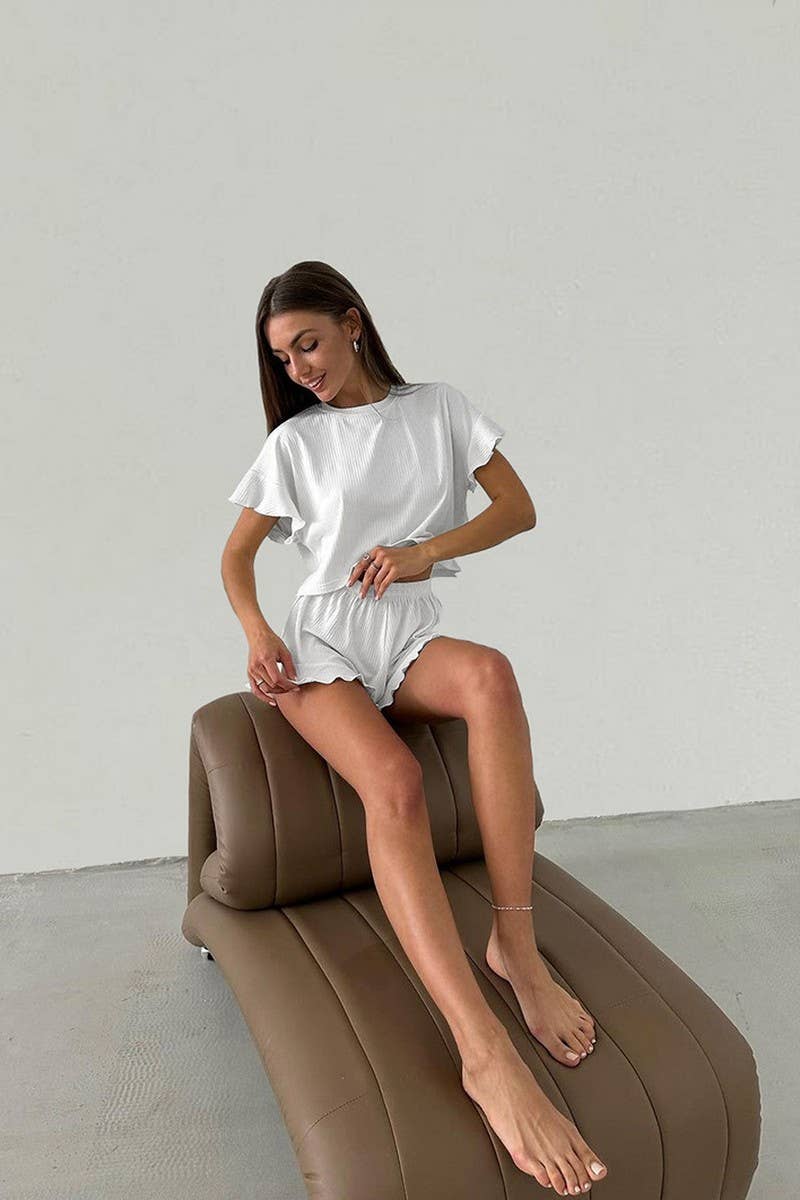 CWSPJ0228_COMFORTABLE AND SOFT RUFFLED TWO-PIECE PAJAMAS