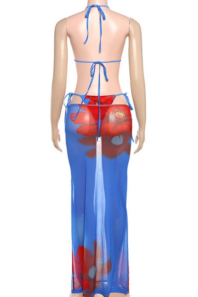 CWSS1279_SEXY HOT GIRL BIKINI HALTERNECK PRINT THREE PIECE