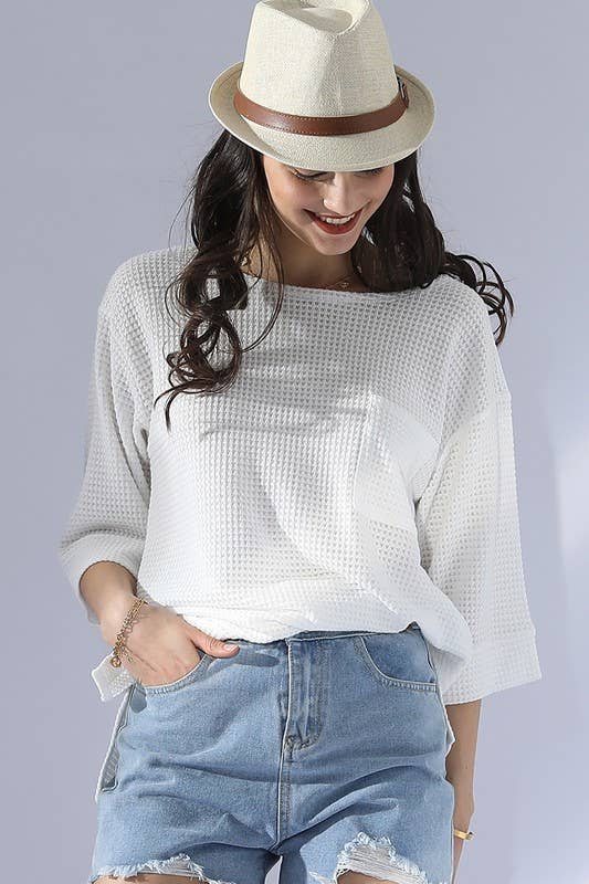 CWTTS696_ROUND NECK ROLLED SHORT SLEEVE TUNIC TOP