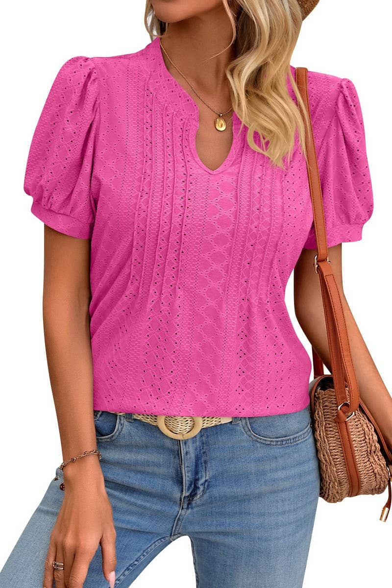 CWTBLS0794_SOLID COLOR V NECK LOOSE SHORT SLEEVED TOP