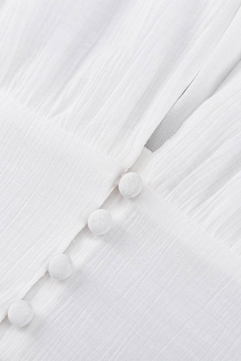 CWDMD3468_V-NECK BUTTON PUFF SLEEVE SLIM-FIT SLIT MAXI DRESS