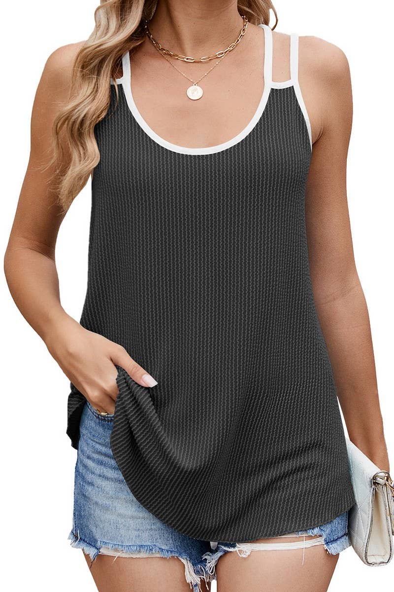 CWTTSL0322_CONTRAST COLOUR ROUND NECK LOOSE-FIT CAMISOLE