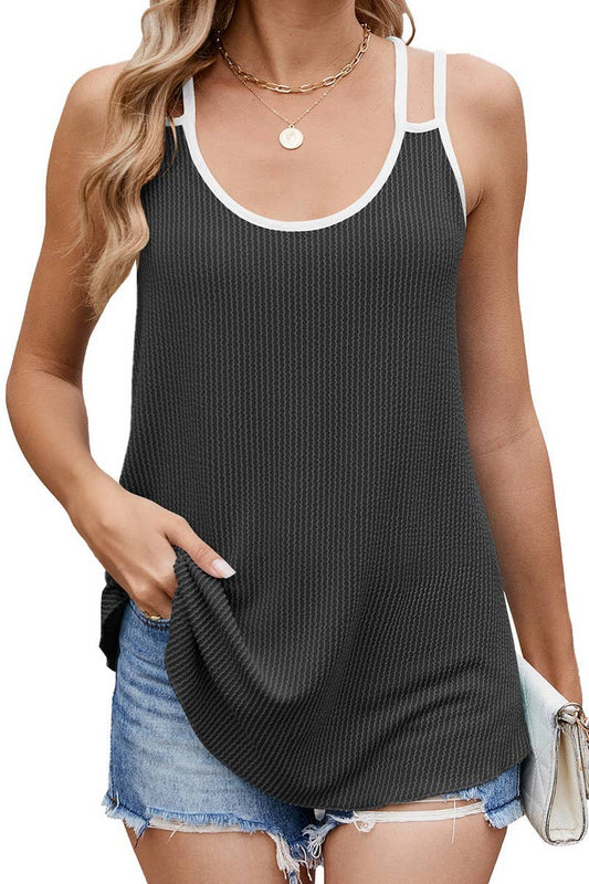 CWTTSL0322_CONTRAST COLOUR ROUND NECK LOOSE-FIT CAMISOLE