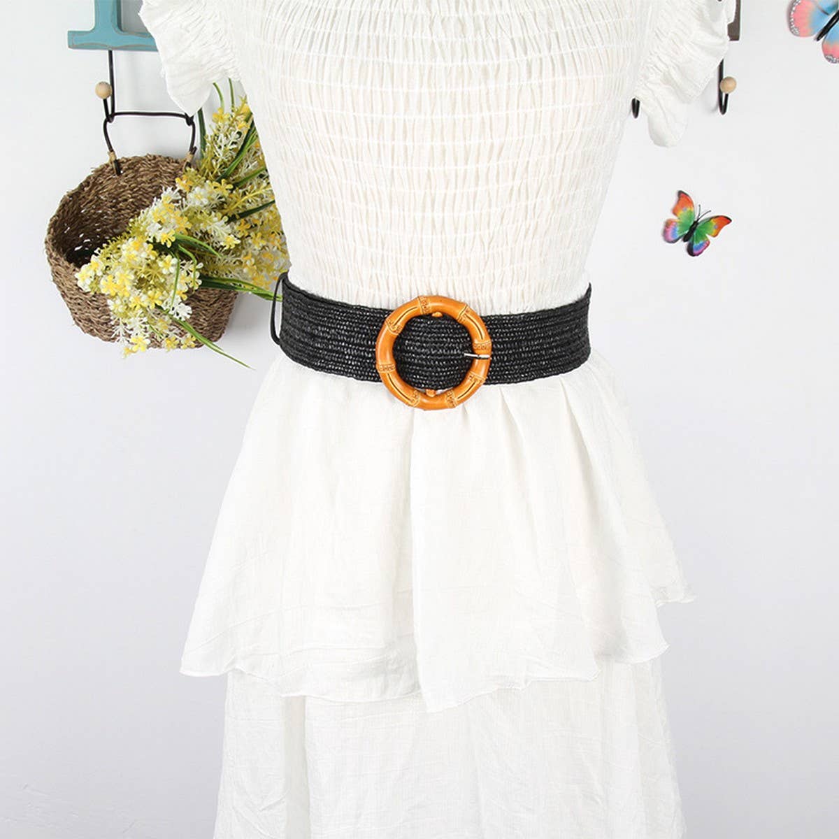 CWABE1181_WOMEN'S ROUND SQUARE BUCKLE BRAIDED BELT