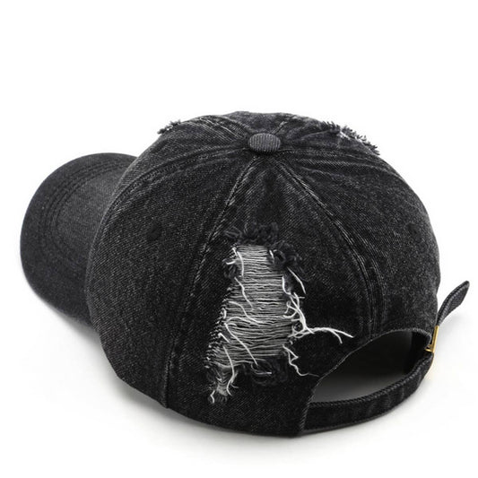 CWAH3219_FASHION RETRO RIPPED OLD DENIM BASEBALL CAP