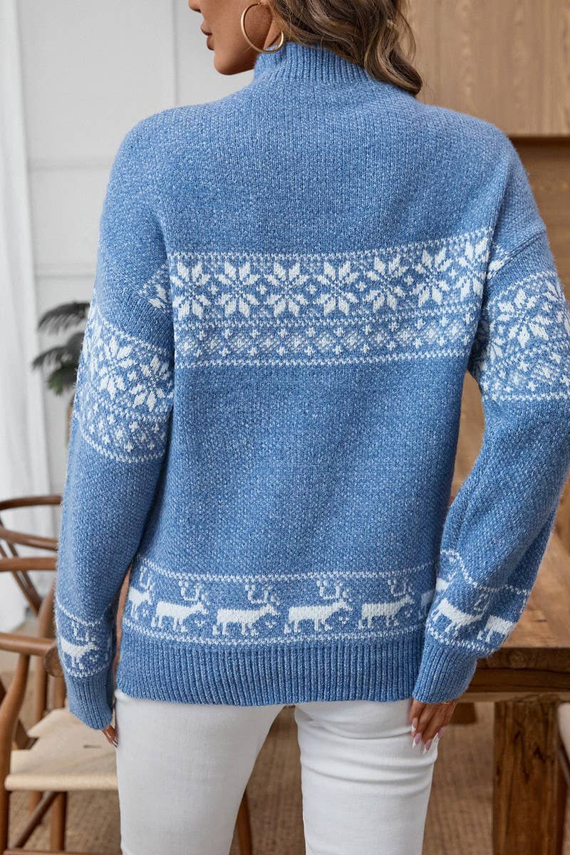 CWOSWL07453_CHRISTMAS SNOWFLAKE HALF TURTLENECK SWEATER
