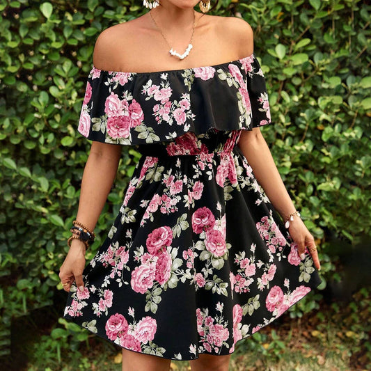 Floral printed off-the-shoulder dress