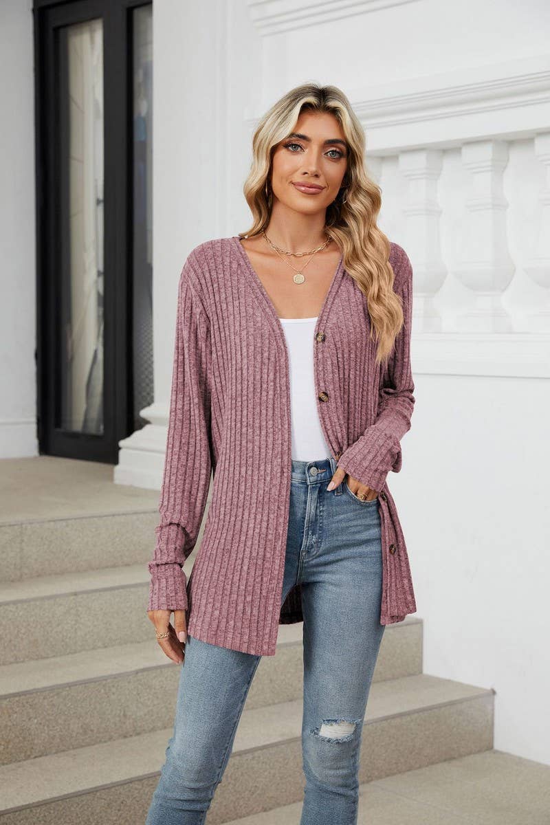 CWOCAL00864_SOLID BUTTON LONG SLEEVE CASUAL CARDIGAN