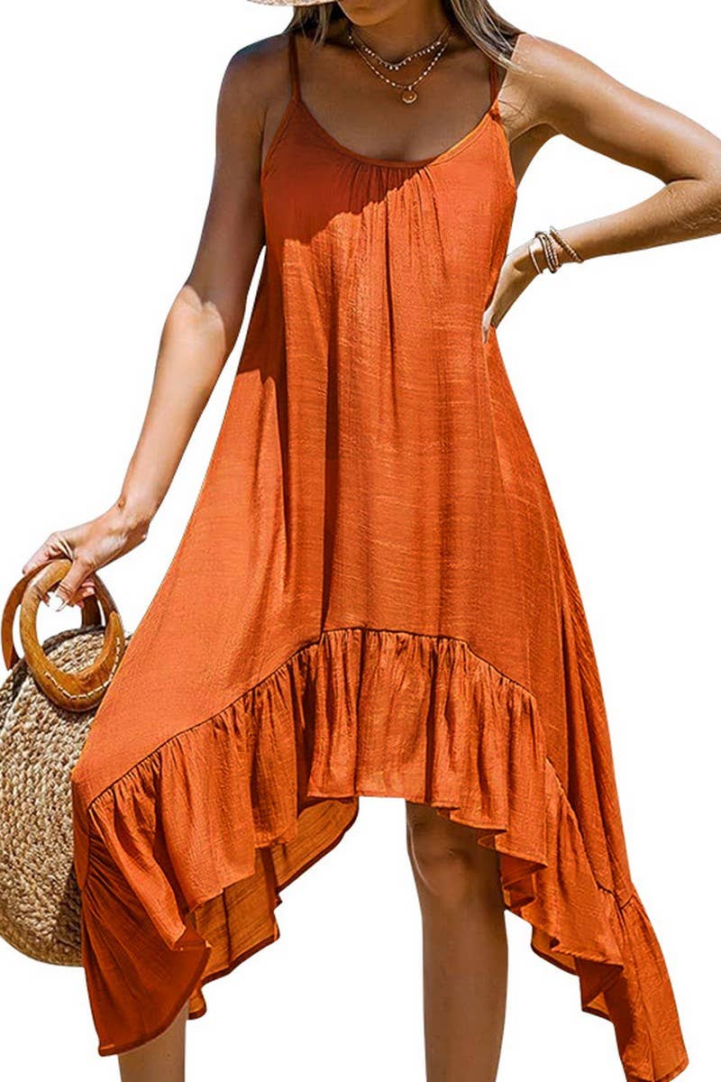 CWDSD4522_SOLID COLOR SUSPENDER IRREGULAR DRESS