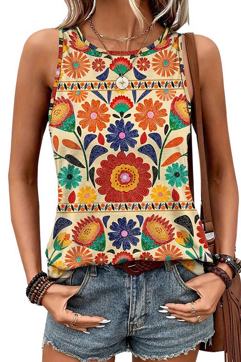 CWTTSL0449_SUMMER SLEEVELESS FLORAL SMALL VEST CAMISOLE TOP