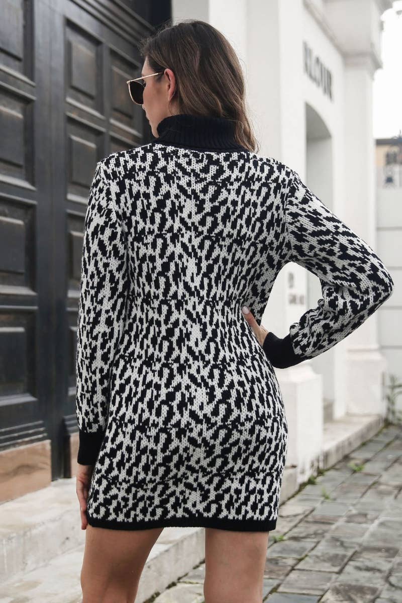 CWOSWL6428_WINTER TURTLENECK JACQUARD SWEATER DRESS