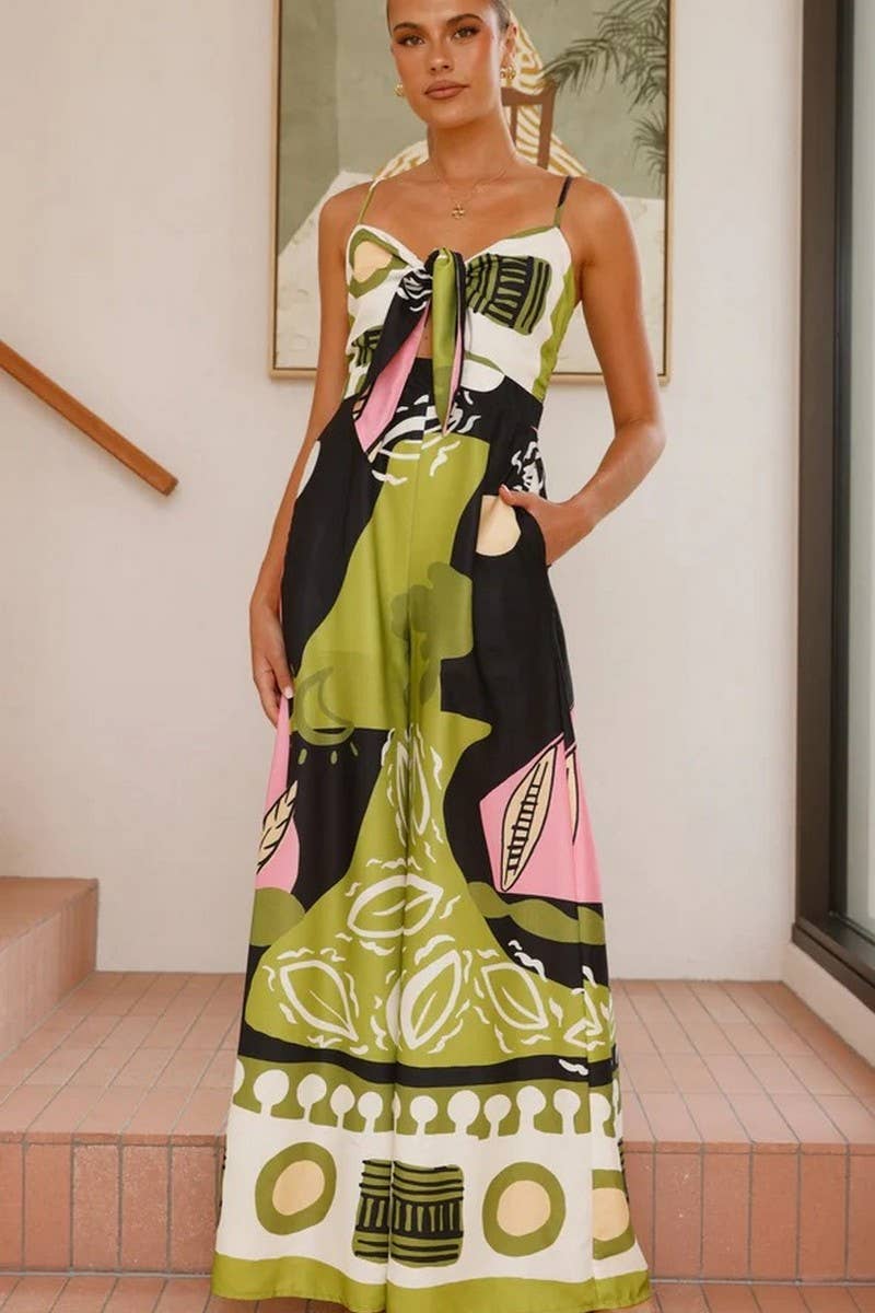 CWDHL0992_SPRING AND SUMMER WAIST KNOTTED WIDE-LEG JUMPSUIT