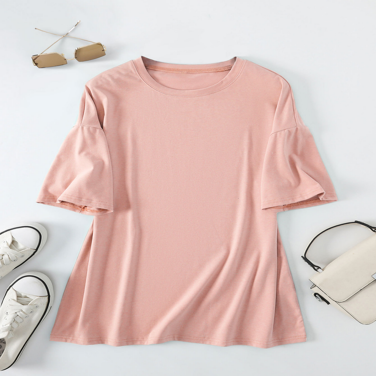 Women's Casual Oversized Tee, Crew Neck Design