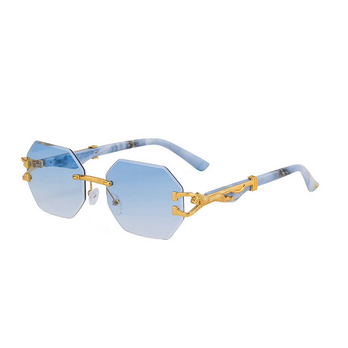 FAUX WOOD GRAIN LEOPARD TEMPLE SUNGLASSES