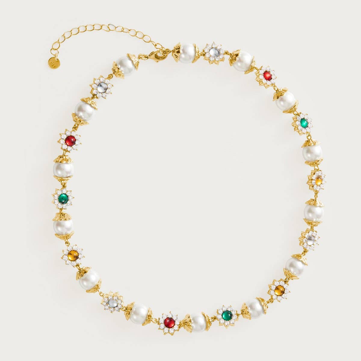 Pearl Colorful Flower Rhinestone Necklace_CWMM5343