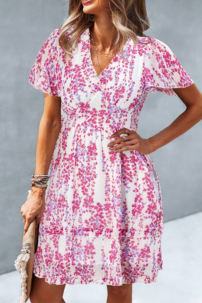 CWDSD10492_SUMMER CASUAL HOLIDAY STYLE FLORAL DRESS
